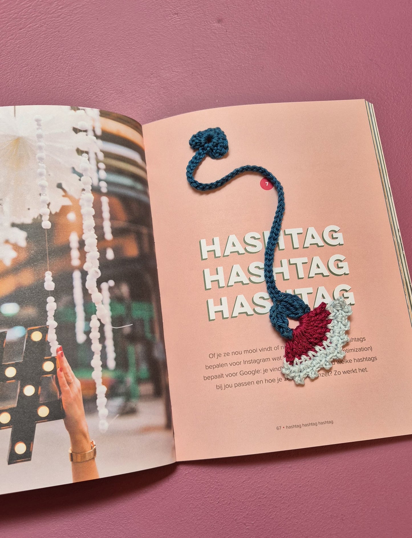 Gehaakte Boekenlegger Rood/Blauw