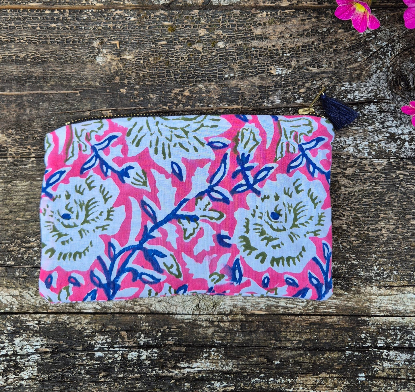 Handgemaakt Toilettasje Roze/Blauw/Groen Gebloemd