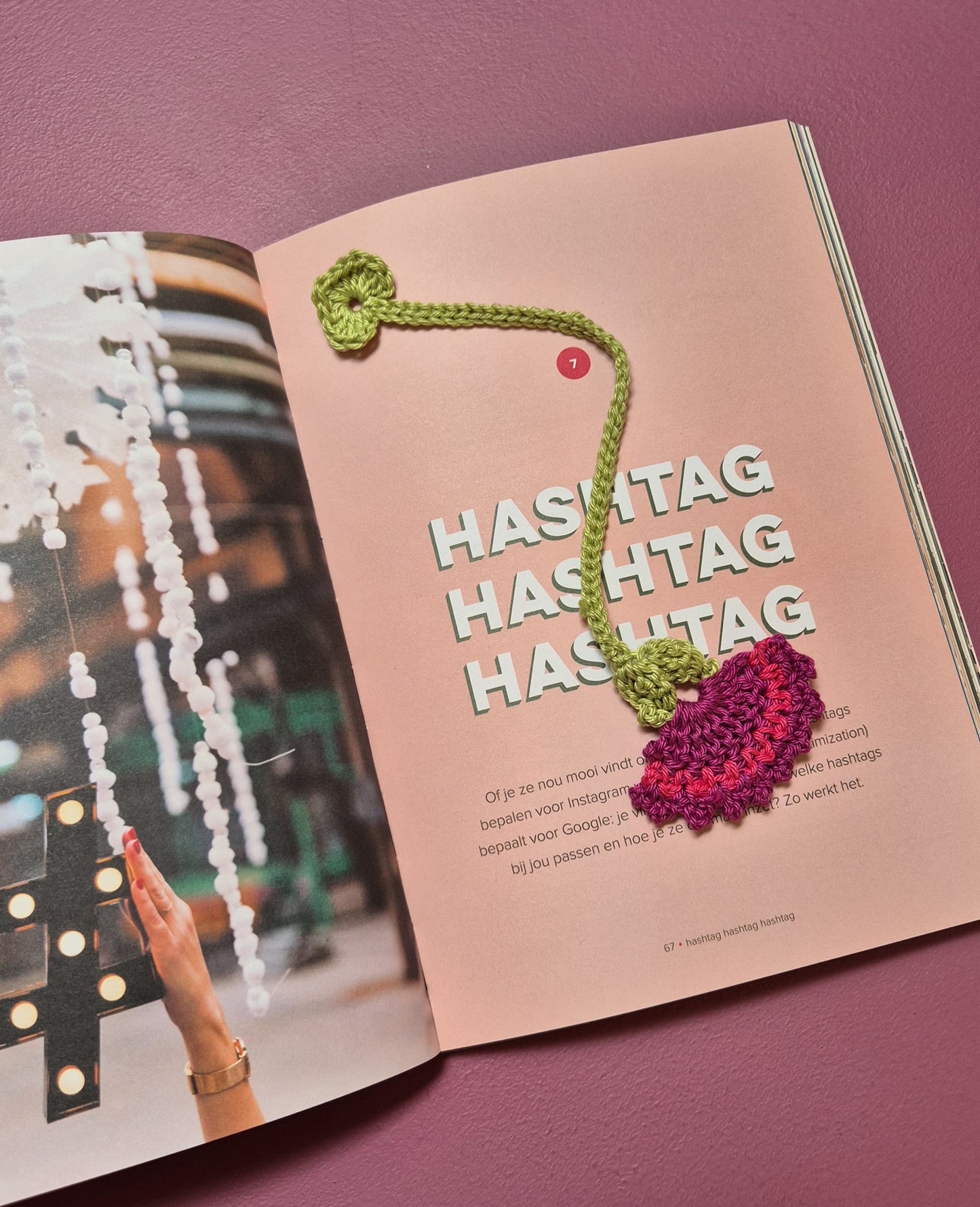 Gehaakte Boekenlegger Fuchsia/Paars