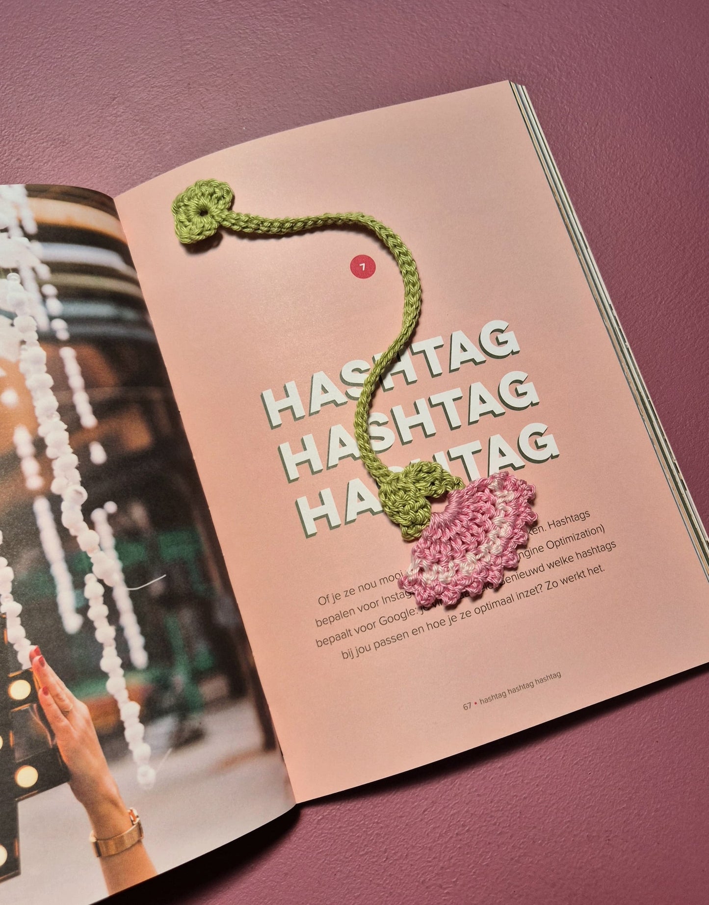 Gehaakte Boekenlegger Pastel Roze/Wit