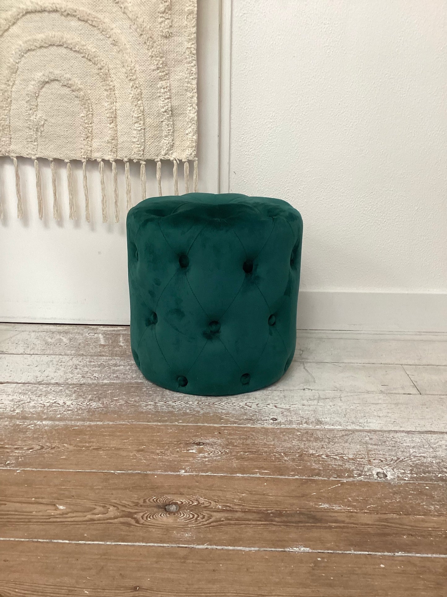 Velvet poef donker groen