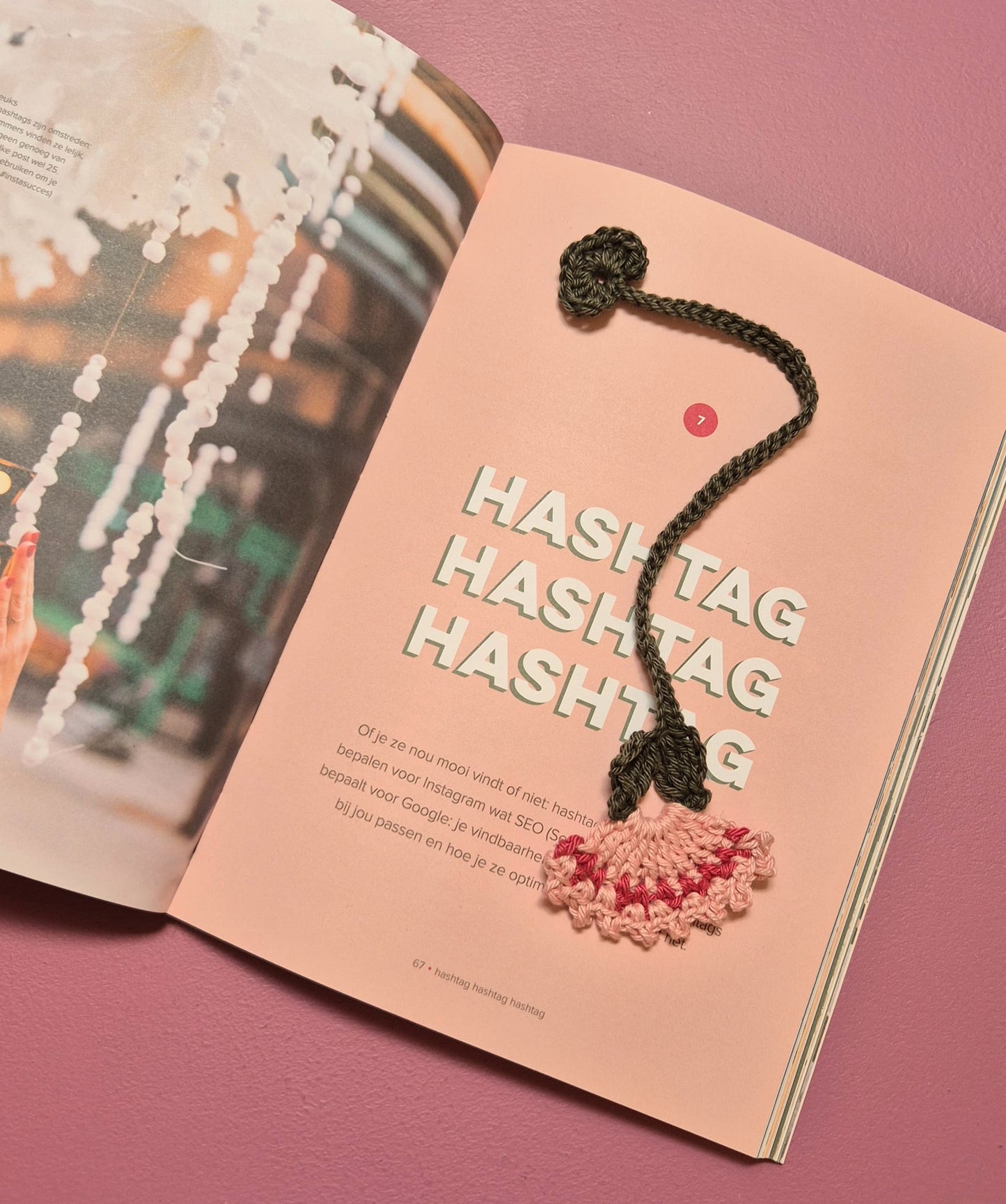 Gehaakte Boekenlegger Roze/Donker Roze