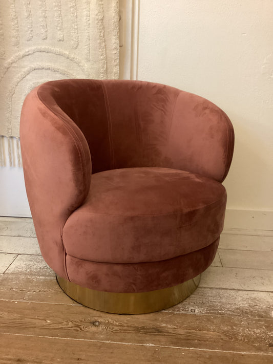 Roze velvet draaifauteuil