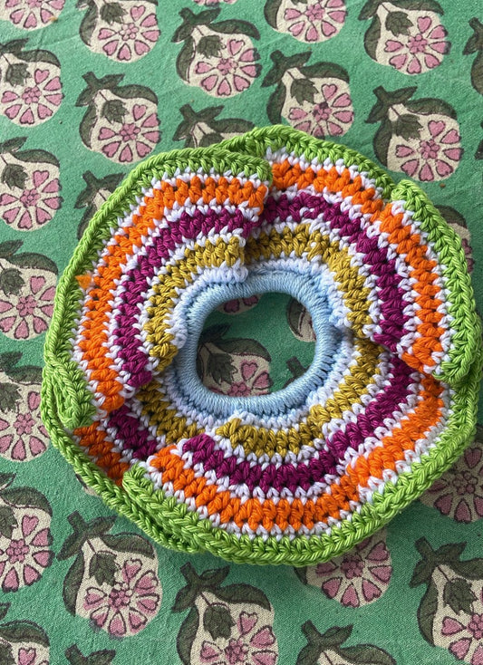 Gehaakte scrunchie groen/babyblauw
