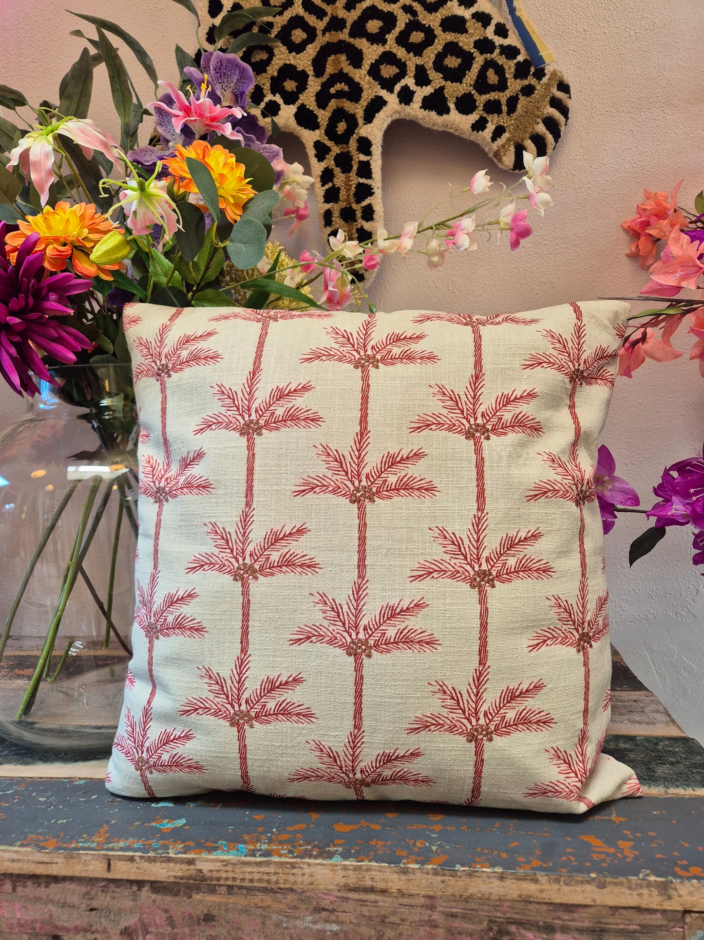 Kussen roze palm 45×45 cm