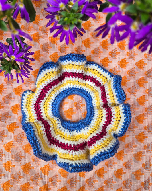 Gehaakte scrunchie blauw/blauw