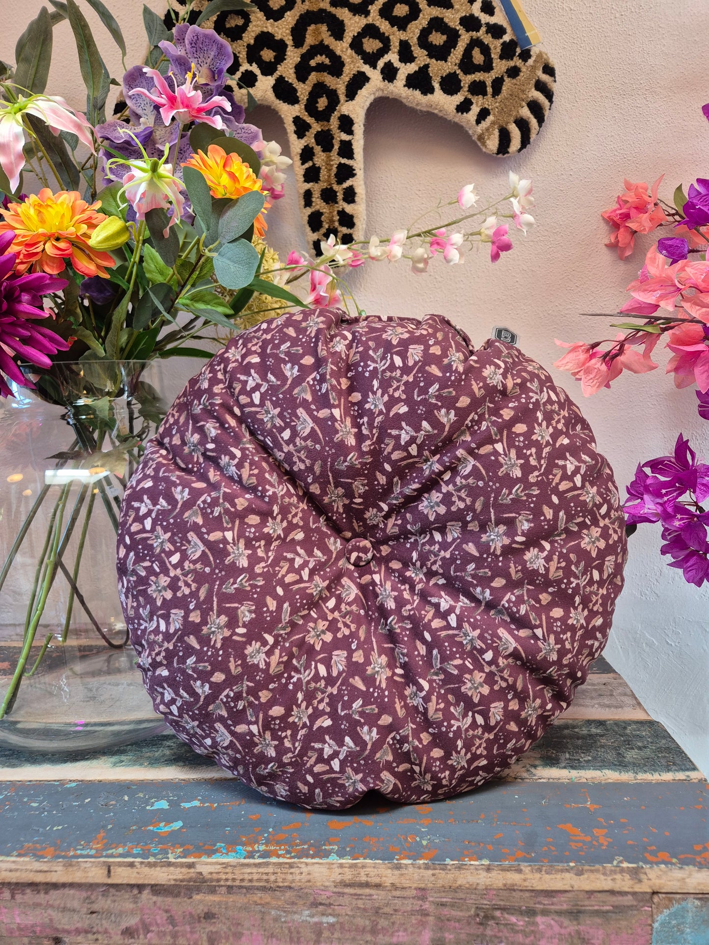 Be Pure kussen rond paars bloemenprint 45 cm