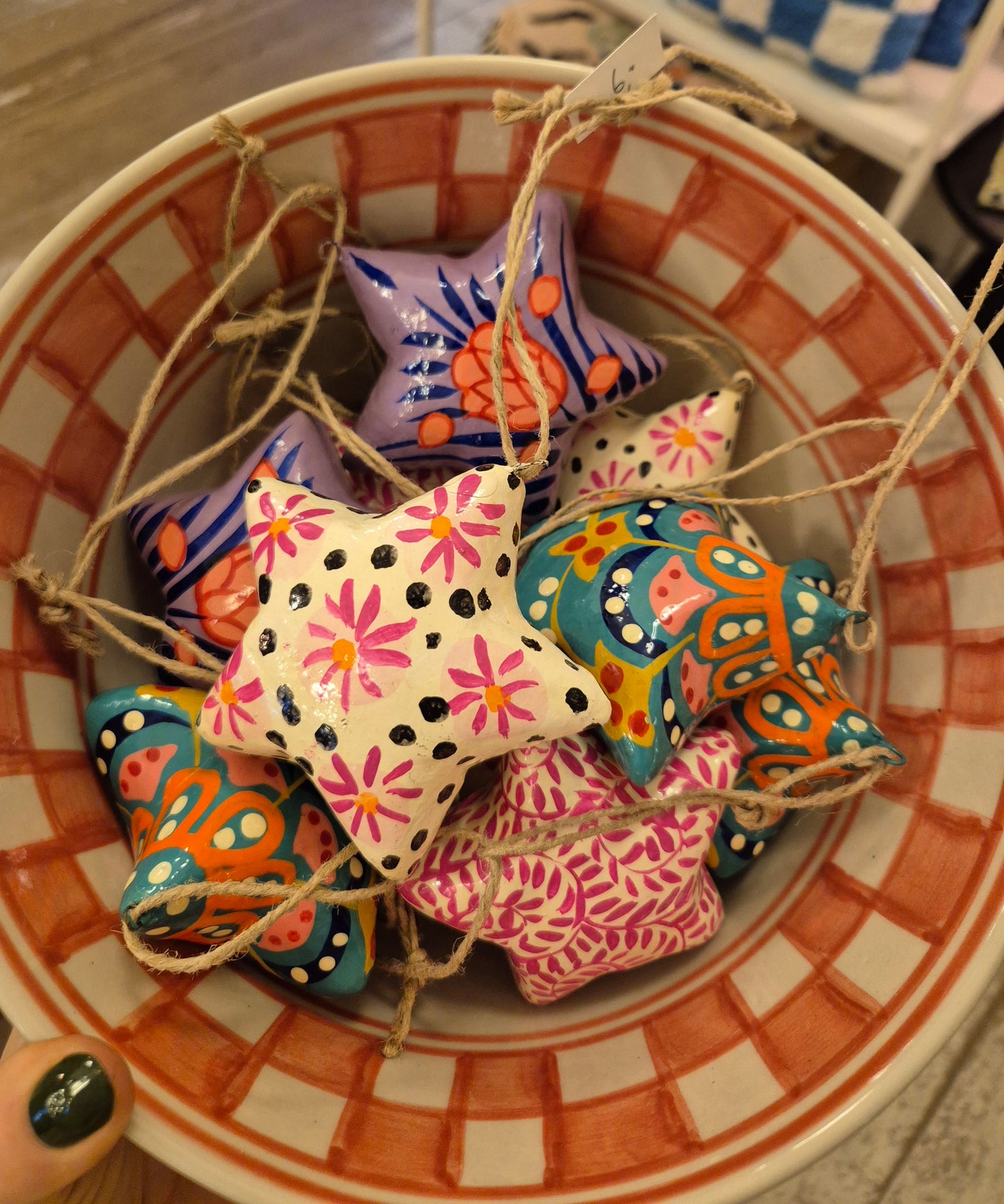 Papier Maché hanger/kerstbal Ster Gekleurde Varianten