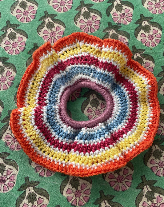 Gehaakte scrunchie oranje/mauve